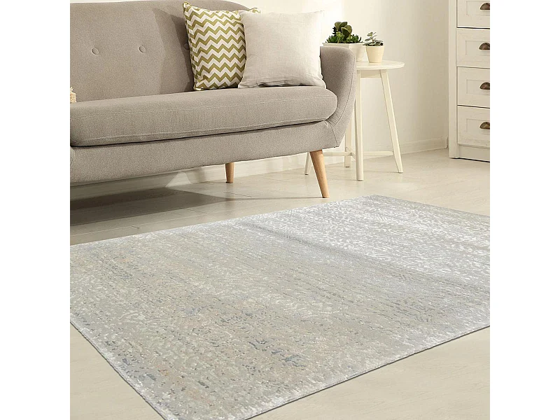 tapis chambre 105x165 fait main en laine gris et blanc rectangle motif uni BREZE