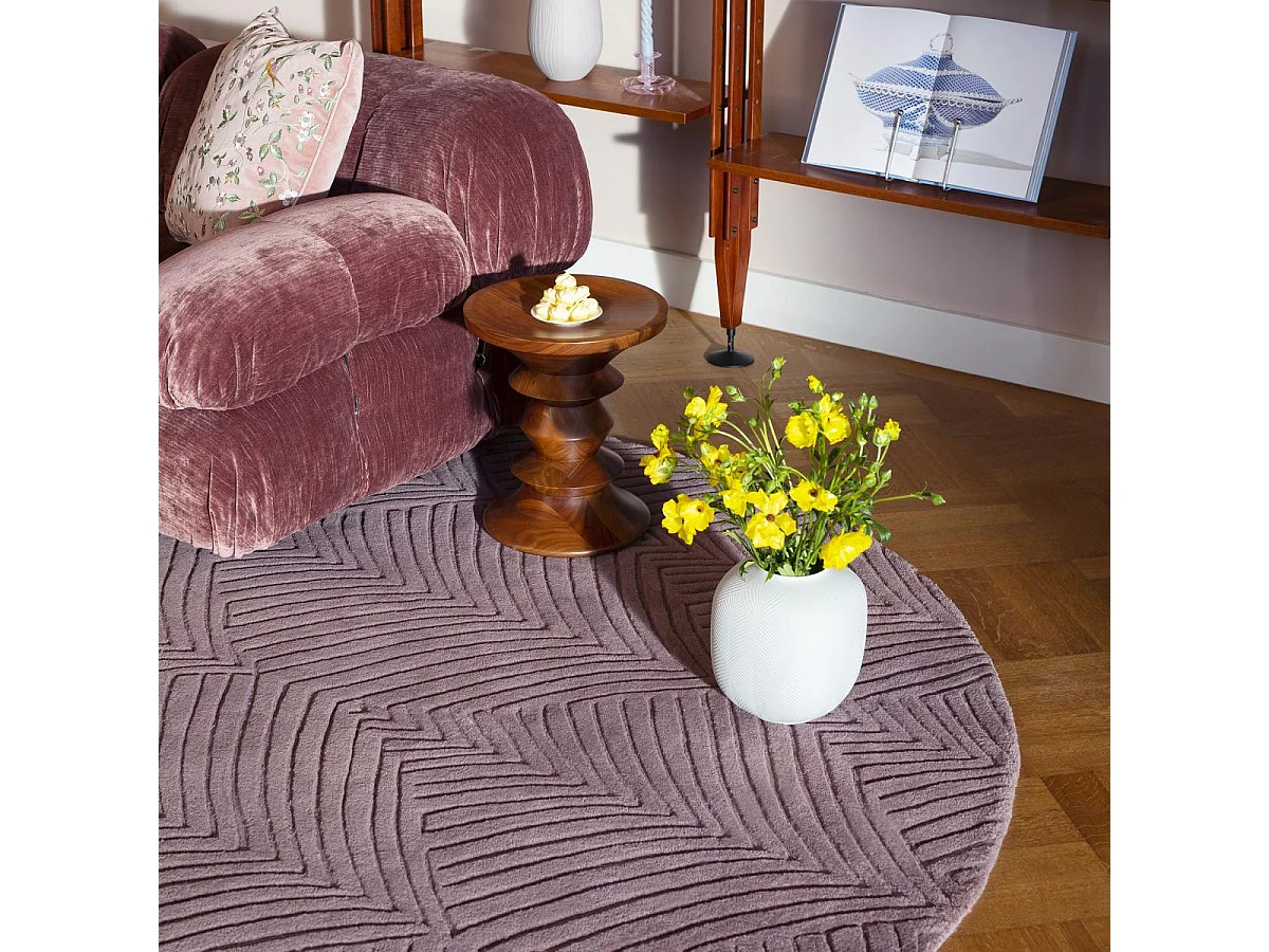 Tapis rond Ø150cm fait à la main en laine motif faux uni pour salon FOLIA