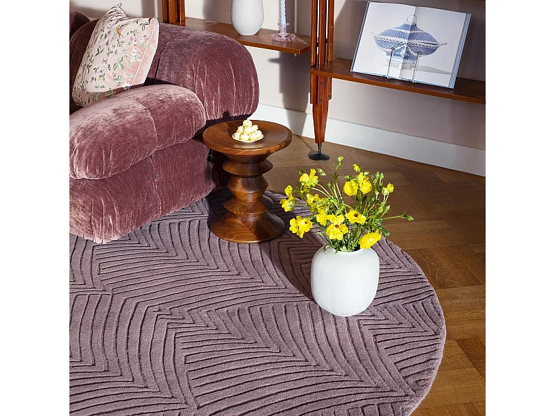 Tapis rond Ø150cm fait à la main en laine motif faux uni pour salon FOLIA