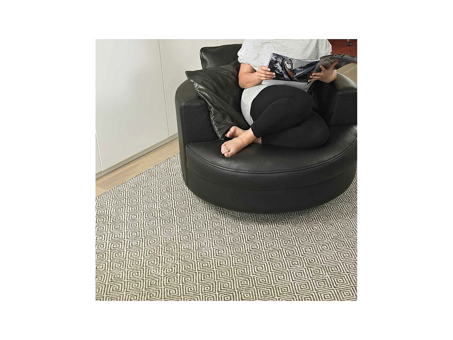 Tapis kilim 200x300 rectangle fait main en laine gris motif géométrique