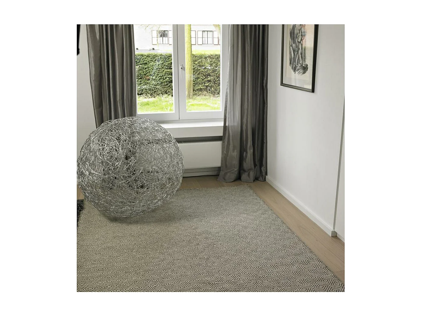 Tapis kilim 200x300 rectangle fait main en laine gris motif géométrique