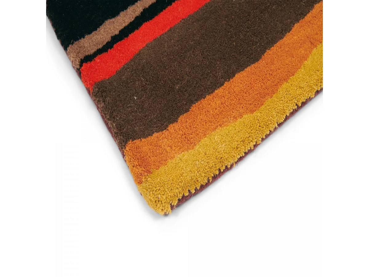 tapis salle à manger 250x350 tissé en laine rouge et orange motif géométrique