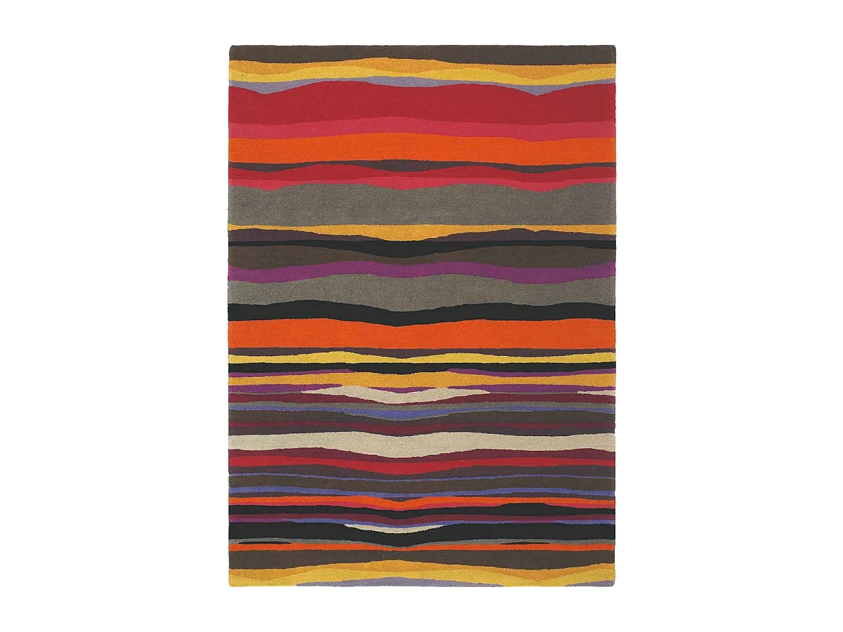 tapis salle à manger 250x350 tissé en laine rouge et orange motif géométrique