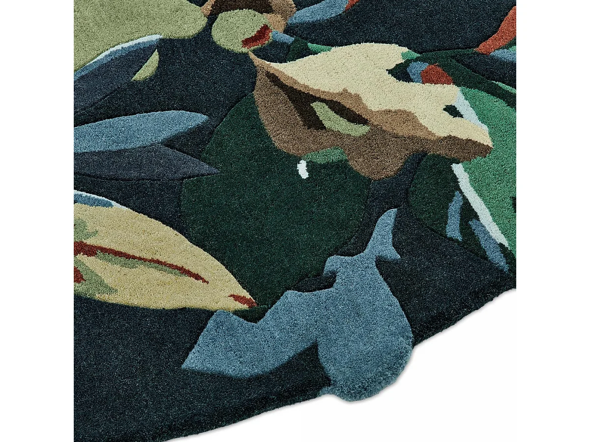 Tapis rond Ø200cm fait main en laine motif floral pour salle à manger ROBINS