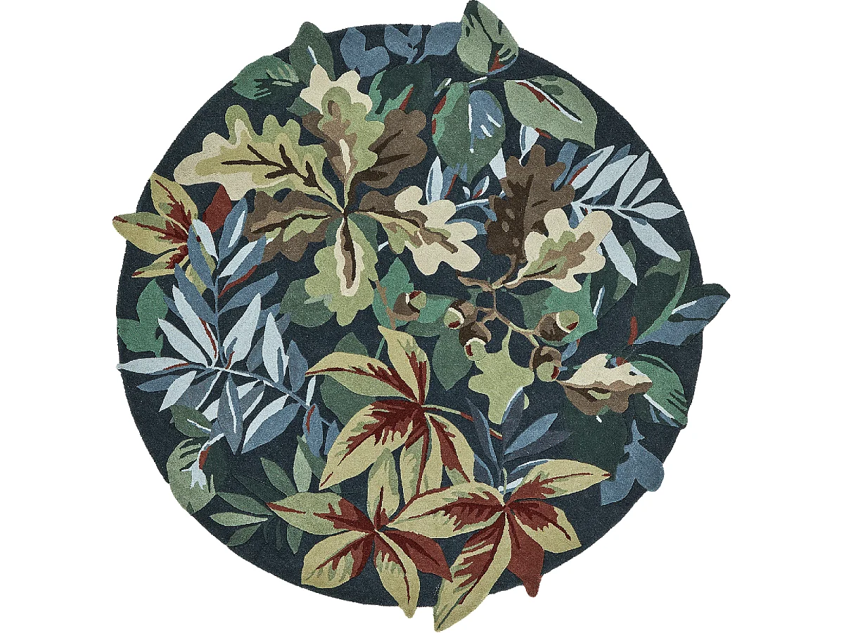 Tapis rond Ø200cm fait main en laine motif floral pour salle à manger ROBINS