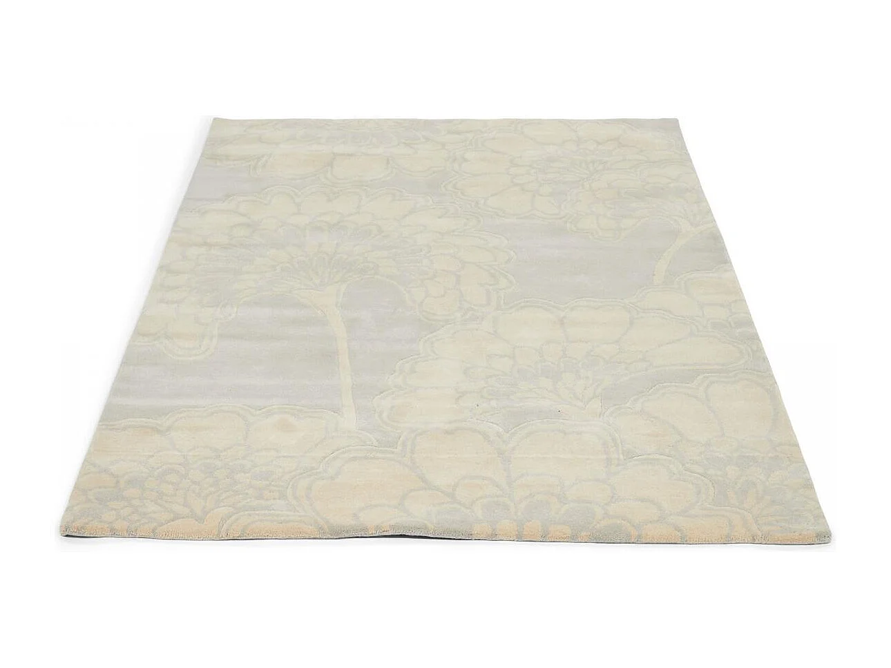 tapis entrée 170x240 fait à la main en laine crème rectangle motif floral