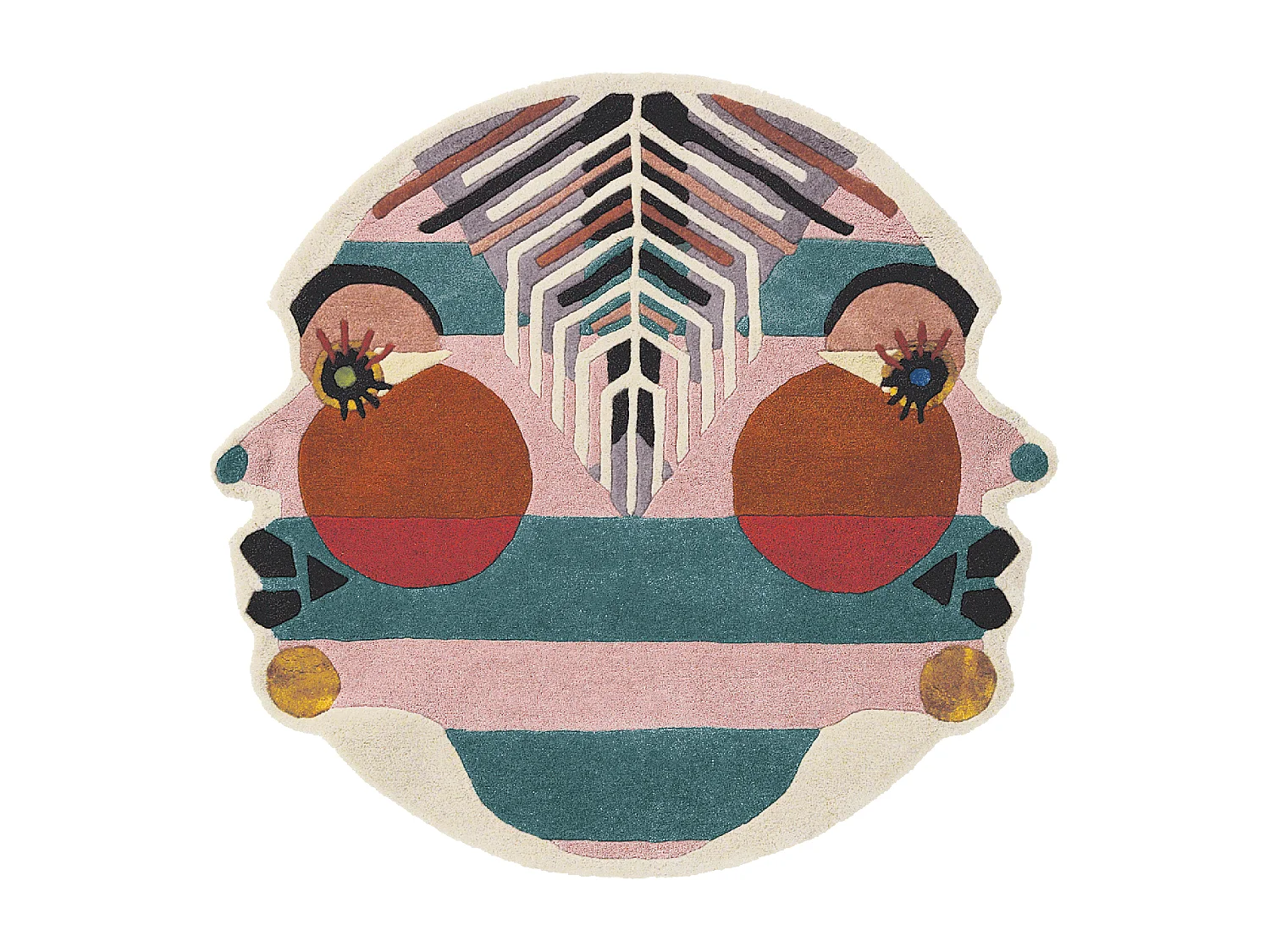 tapis entrée 100x100 fait à la main en laine multicolore motif fresque