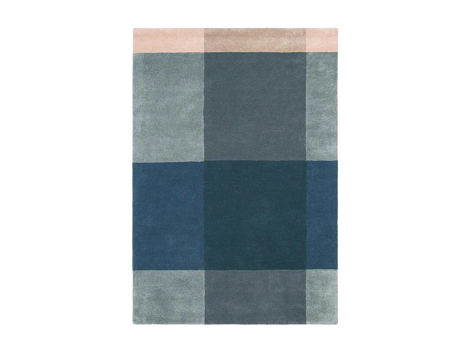 tapis salon 200x280 fait à la main en laine bleu et gris motif seventies