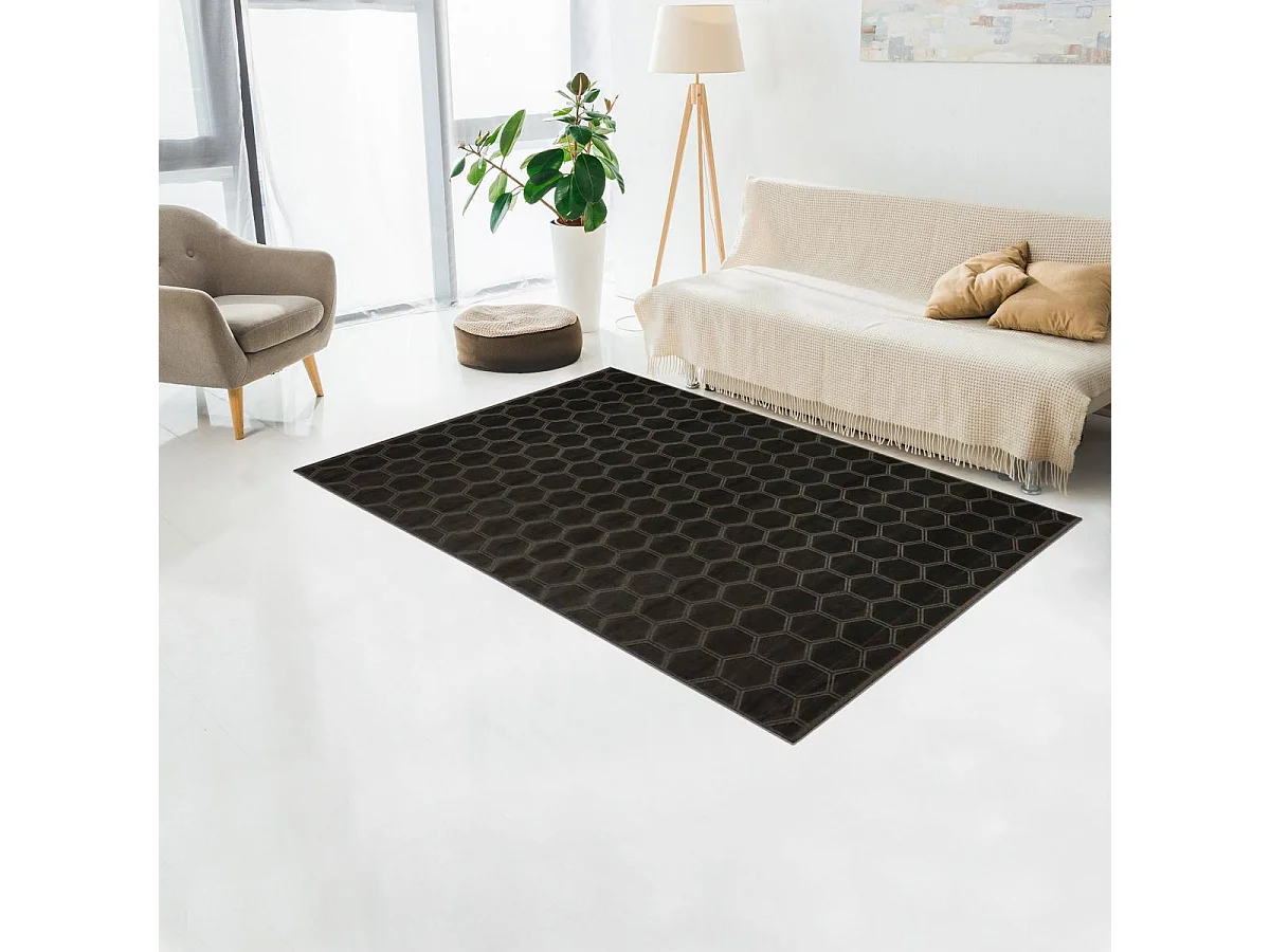 tapis salle à manger 240x340 fait à la main en viscose noir et blanc