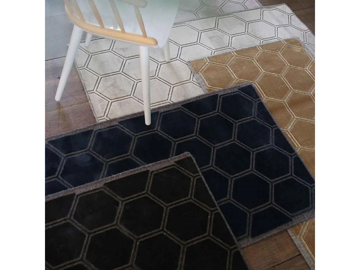 tapis salle à manger 240x340 fait à la main en viscose noir et blanc