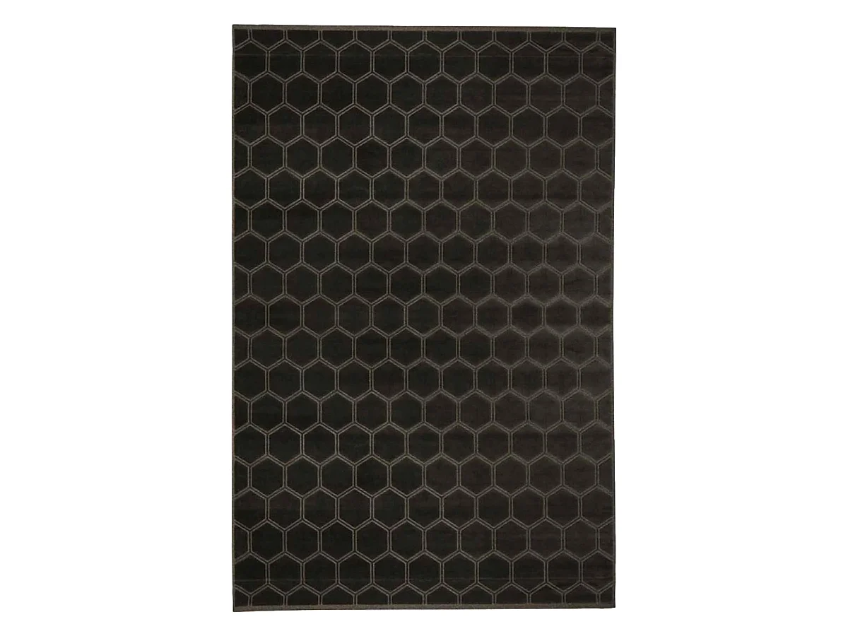 tapis salle à manger 240x340 fait à la main en viscose noir et blanc