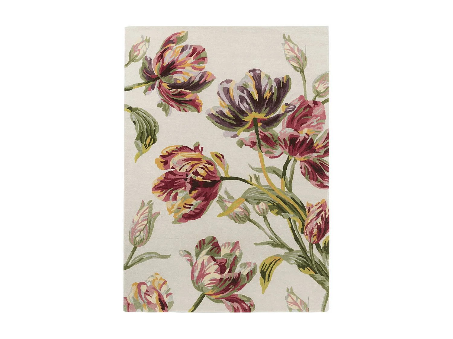 tapis salon 200x280 fait main en laine crème et vert rectangle motif floral