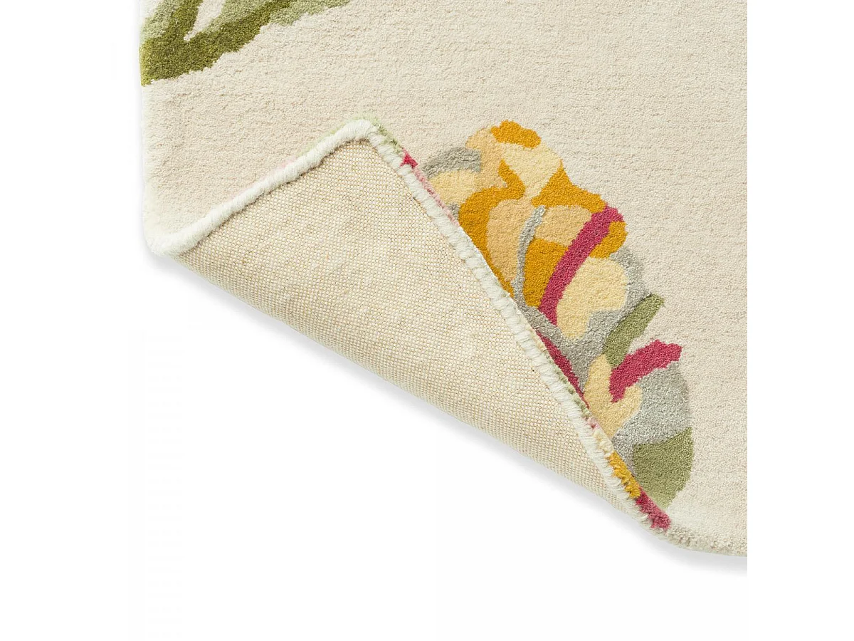 tapis salon 200x280 fait main en laine crème et vert rectangle motif floral