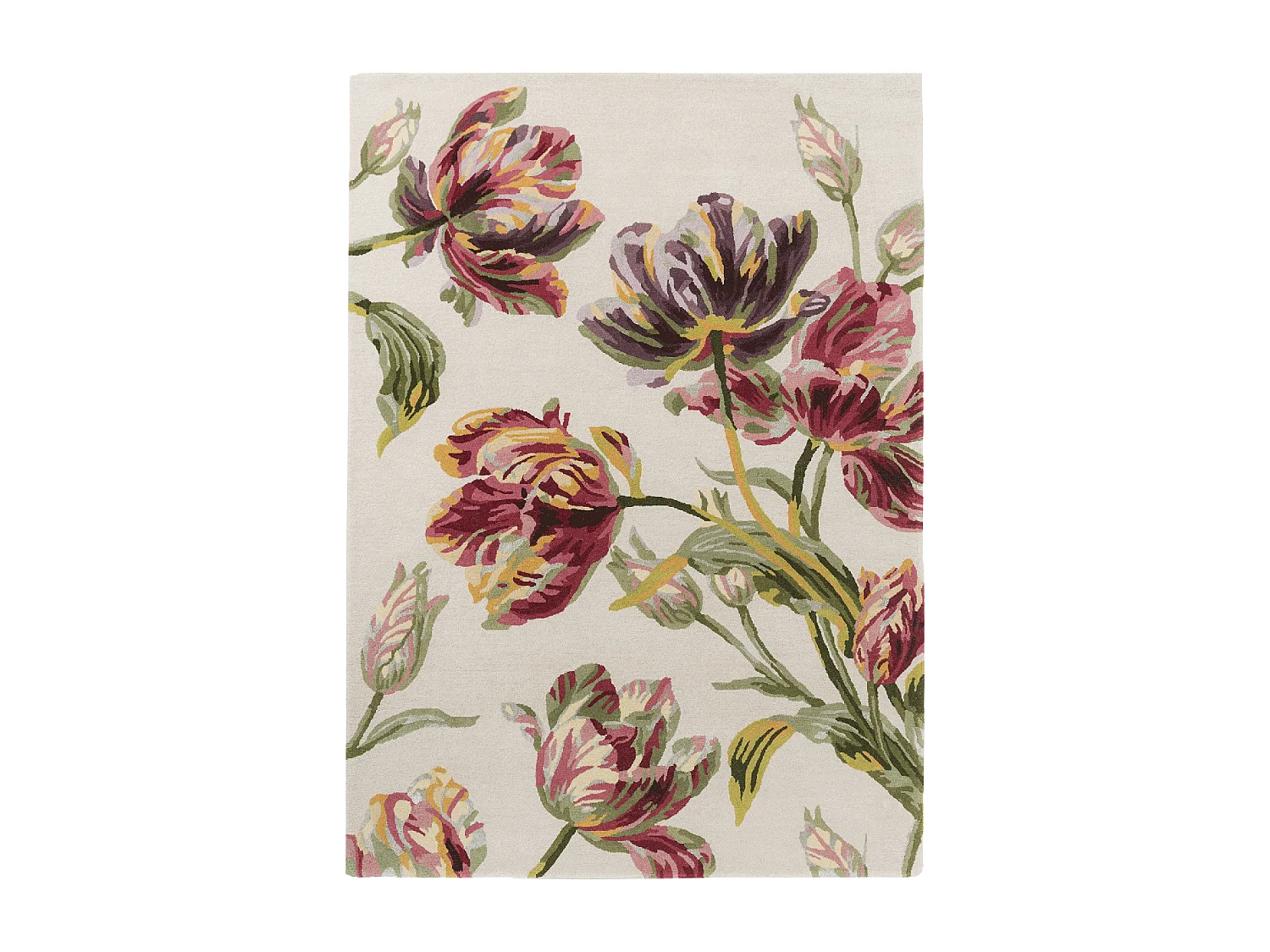 tappeto da soggiorno 200x280 realizzato a mano in lana panna e verde con motivo floreale rettangolare