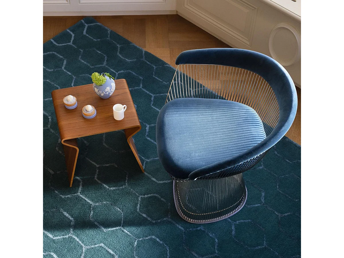 tapis salon 200x280 fait à la main en laine bleu nuit rectangle motif faux uni