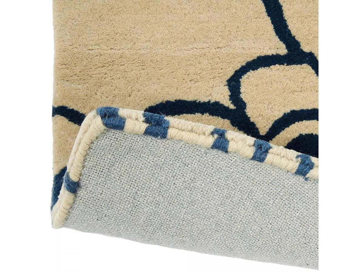 tapis grand salon 250x350 fait à la main en laine bleu rectangle motif floral