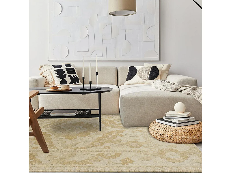 tapis grand salon 200x280 fait main en coton or rectangle motif floral NEWBOR