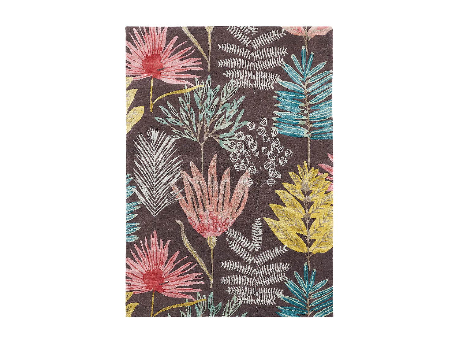 tapis chambre 170x240 fait à la main en laine marron et jaune motif floral