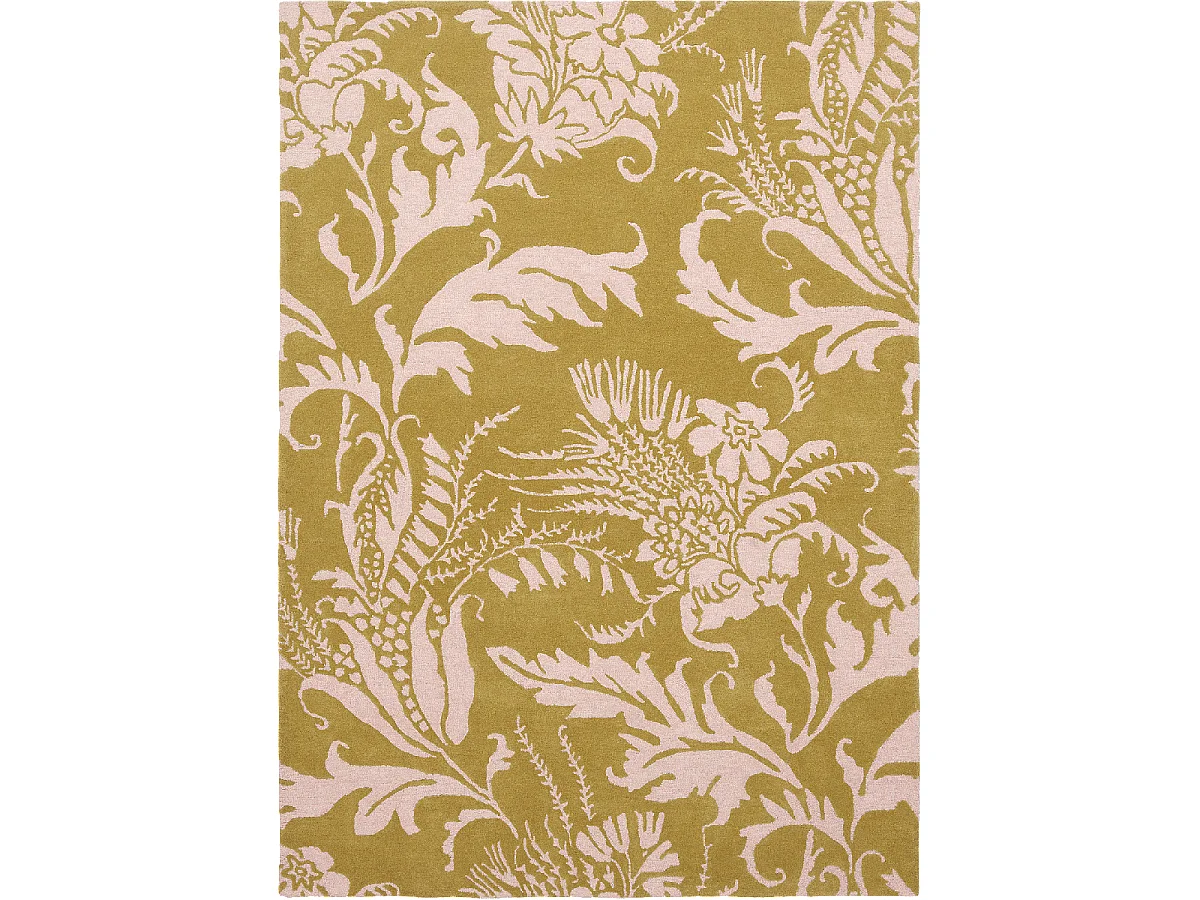 tapis grand salon 250x350 fait à la main en laine jaune rectangle motif floral