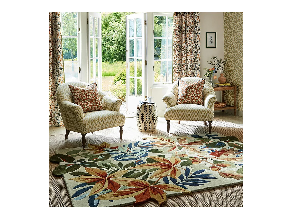 tapis chambre 200x280 fait main en laine orange et beige rectangle motif floral