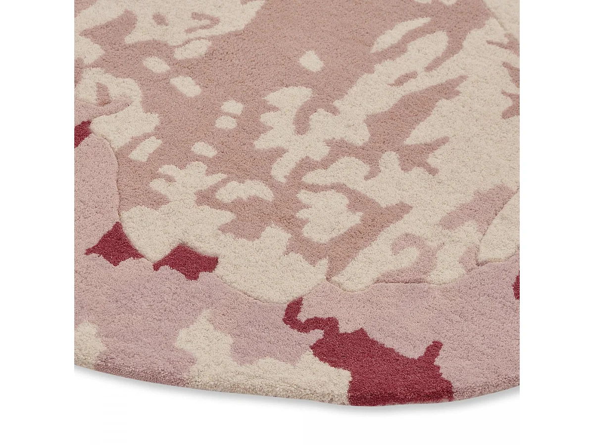 tapis salon 150x150 fait à la main en laine rose clair motif floral