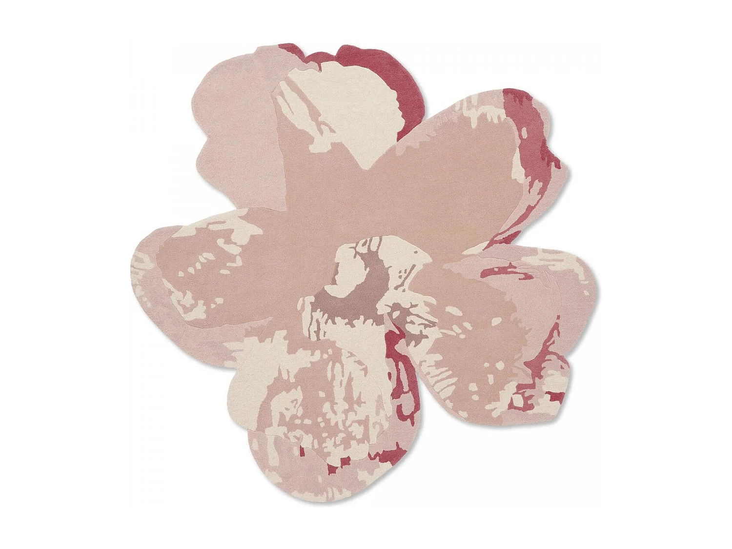 tapis salon 150x150 fait à la main en laine rose clair motif floral