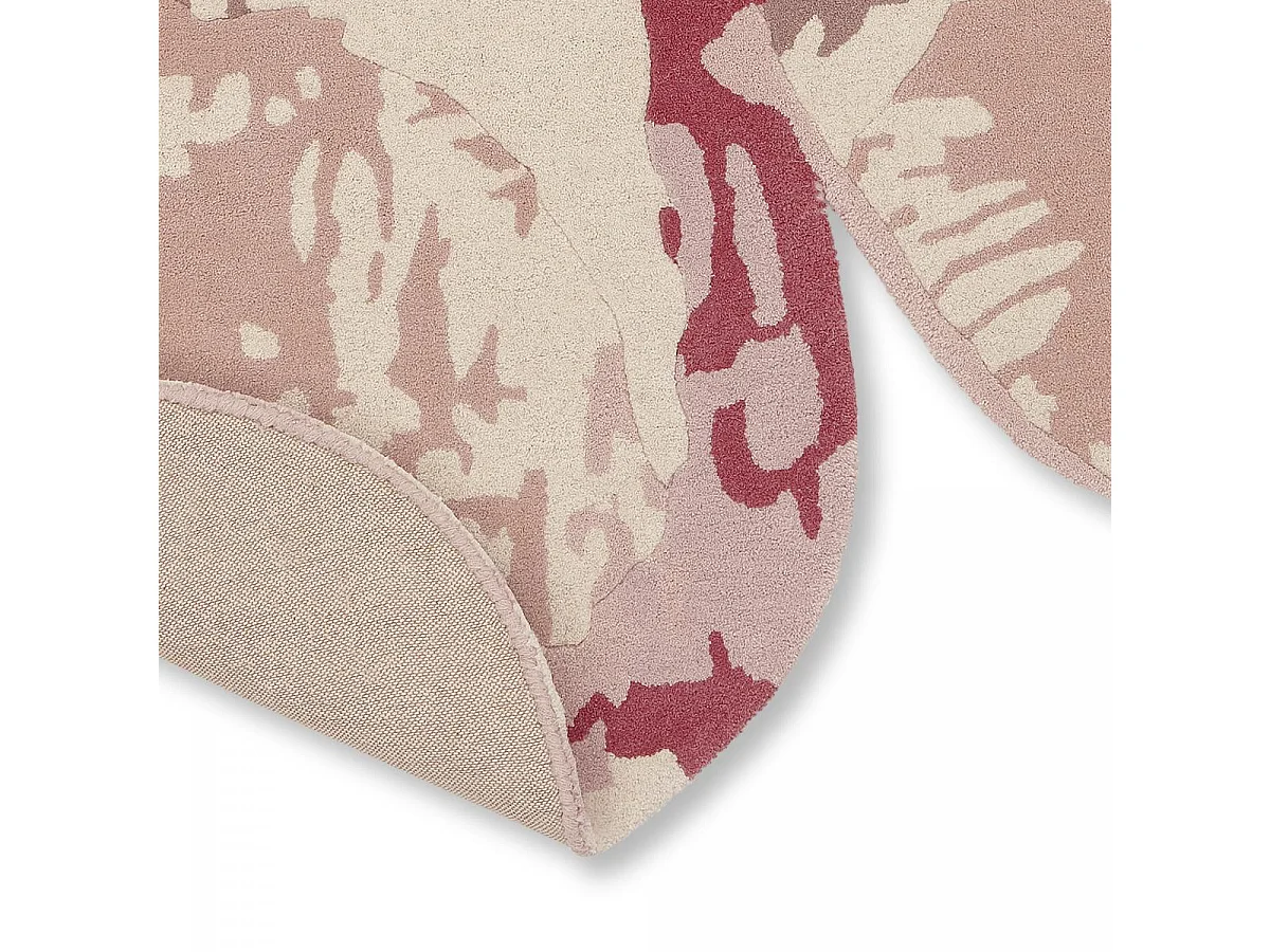 tapis salon 150x150 fait à la main en laine rose clair motif floral