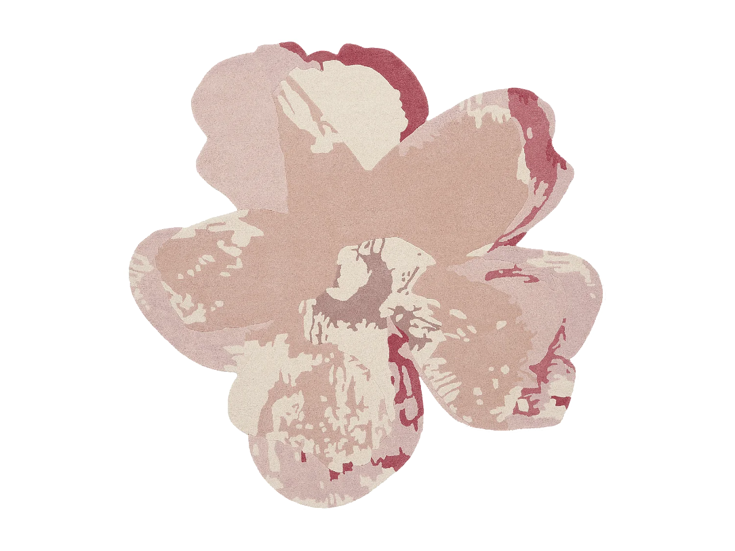 tapis salon 150x150 fait à la main en laine rose clair motif floral