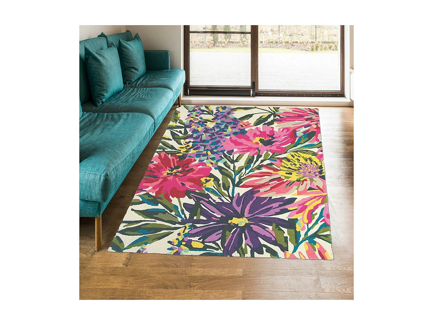 Tappeto da soggiorno e camera da letto fatto a mano in lana a fantasia floreale FLOREALE