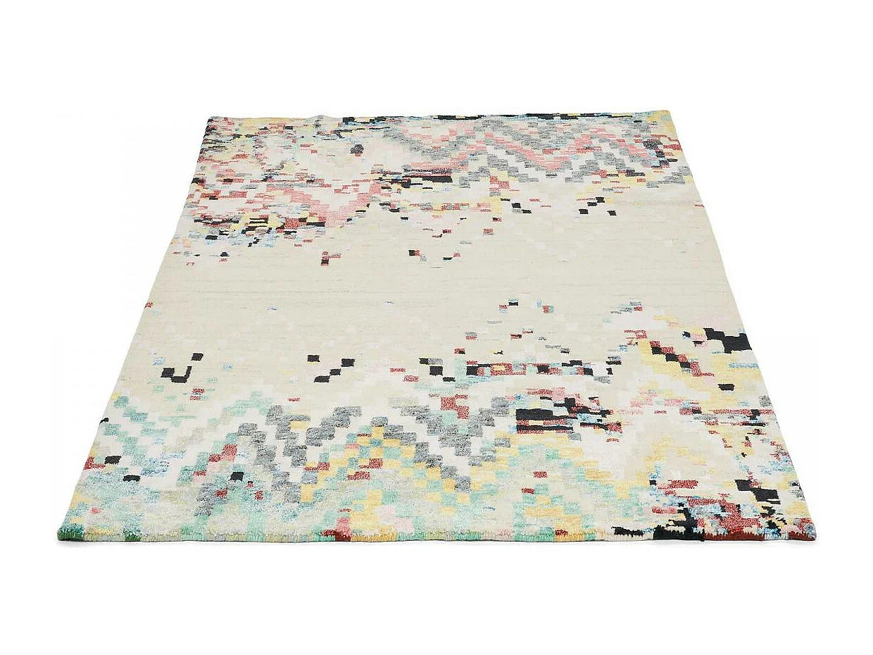 tapis chambre 170x240 tissé en laine beige et rouge rectangle motif abstrait