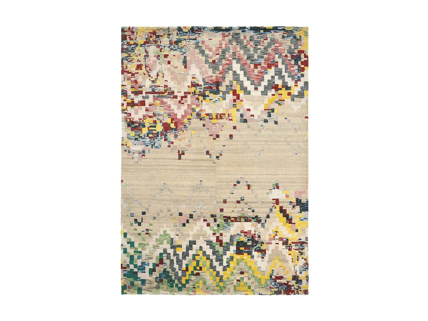 tapis chambre 170x240 tissé en laine beige et rouge rectangle motif abstrait