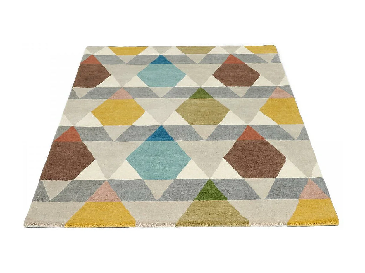 tapis chambre 160x230 tissé en laine gris et jaune rectangle motif géométrique