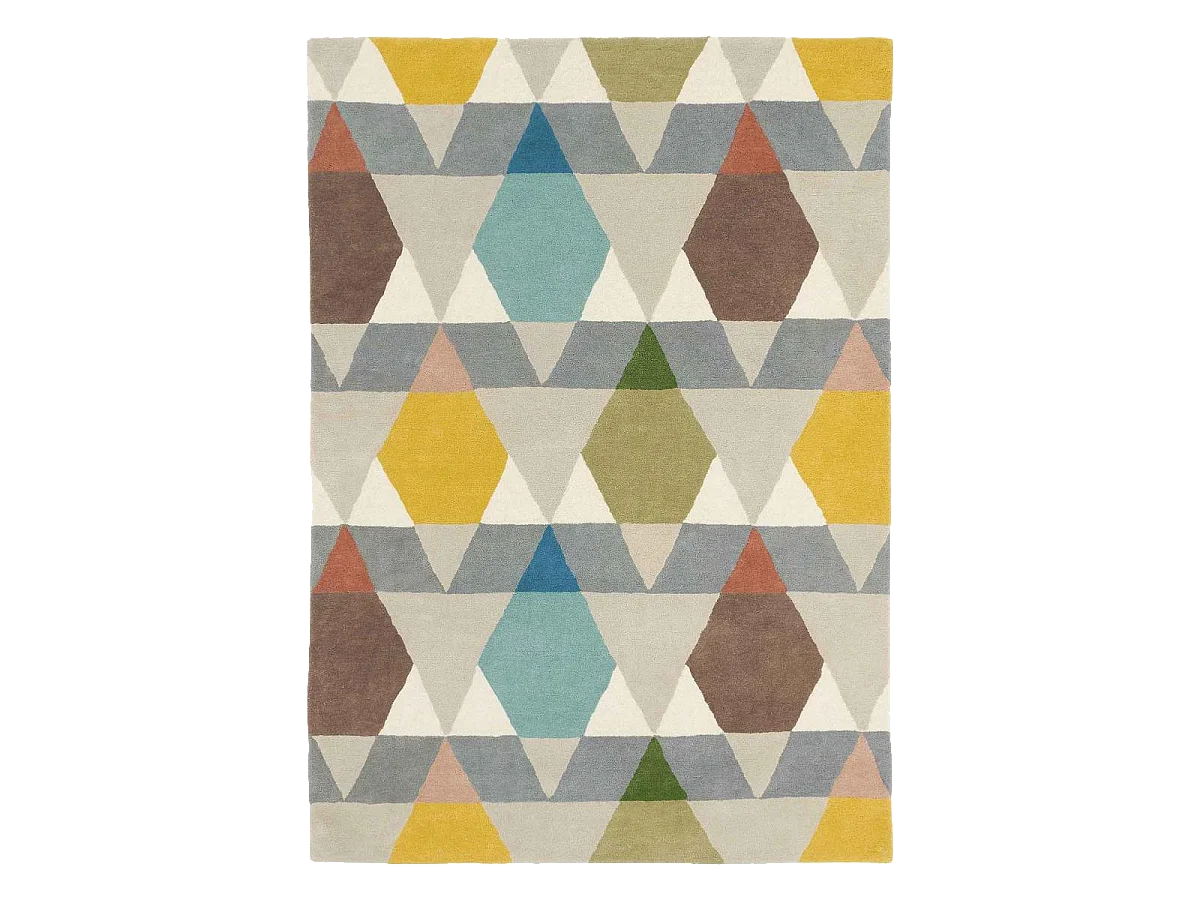 tapis chambre 160x230 tissé en laine gris et jaune rectangle motif géométrique