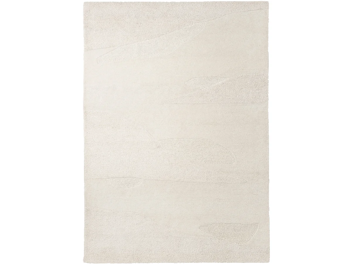 tapis open space 200x280 fait à la main en laine crème rectangle motif faux uni