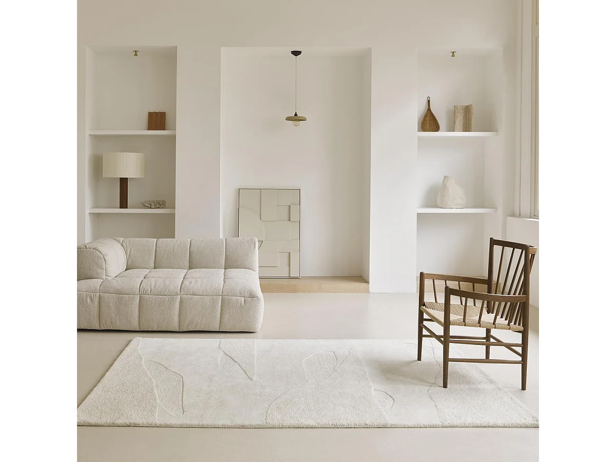 tappeto open space 200x280 realizzato a mano in lana panna fantasia rettangolare finta unita