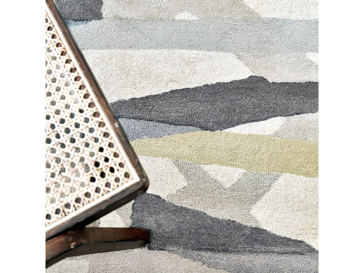 tapis grand salon 250x350 fait à la main en laine gris et violet