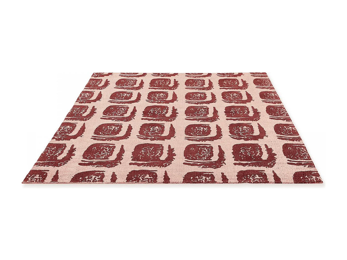 tapis grand salon 250x350 fait à la main en coton rouge motif abstrait