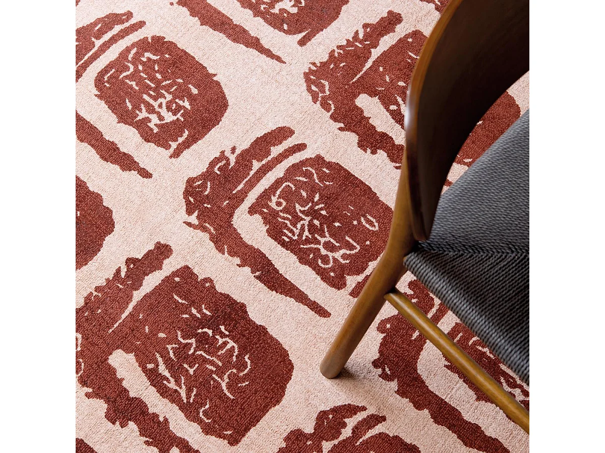 tapis grand salon 250x350 fait à la main en coton rouge motif abstrait