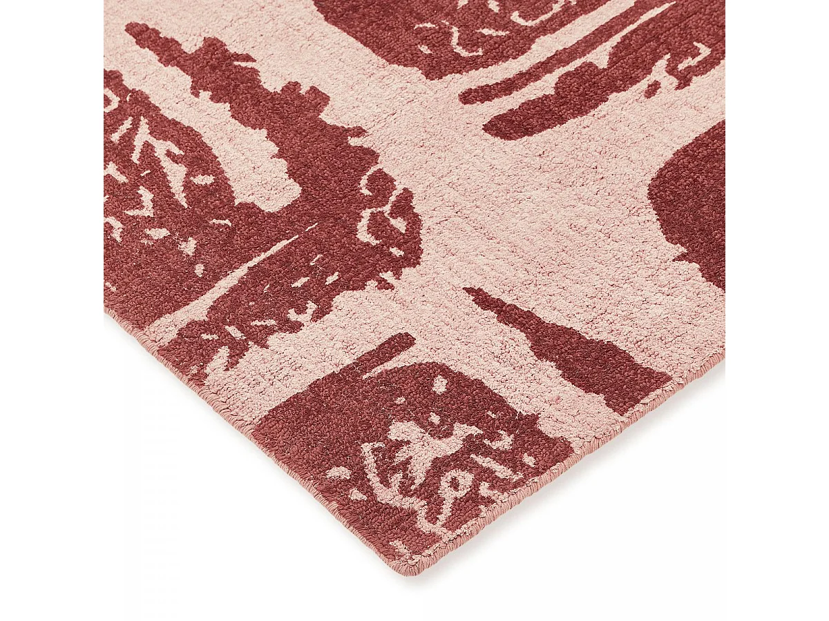 tapis grand salon 250x350 fait à la main en coton rouge motif abstrait