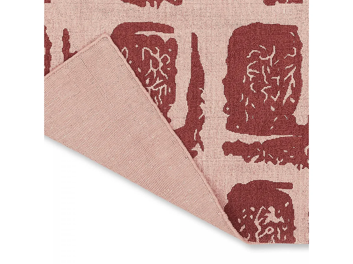 tapis grand salon 250x350 fait à la main en coton rouge motif abstrait