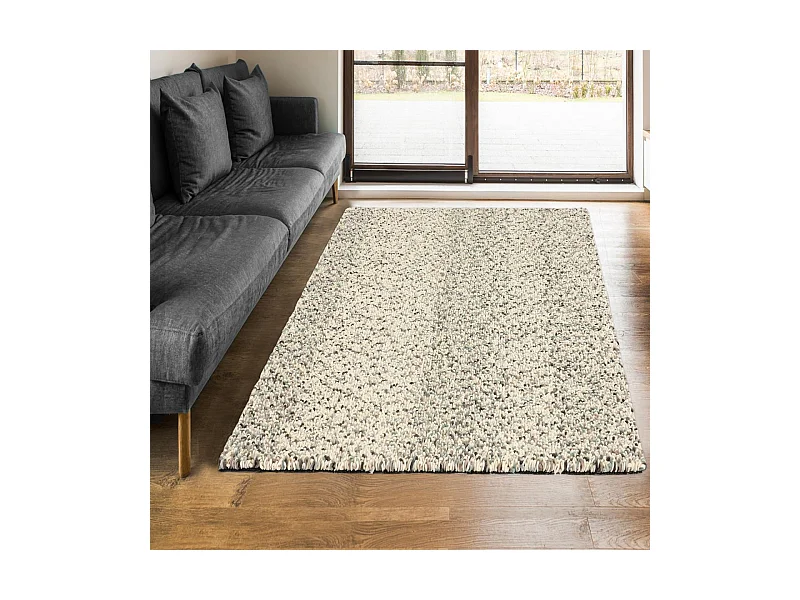 Tapis longs poils shaggy 170x240 rectangle tissé beige et gris en laine