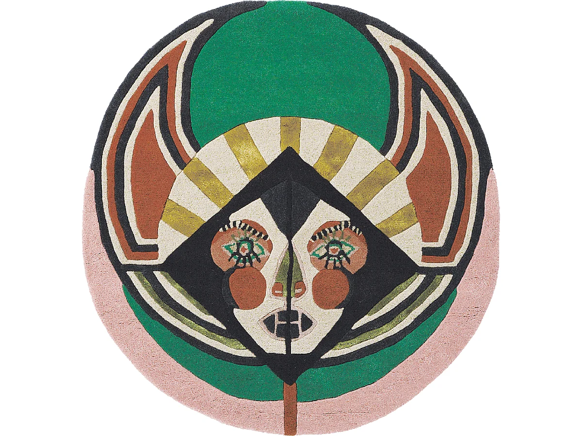 tapis open space 200x200 fait à la main en laine multicolore motif fresque