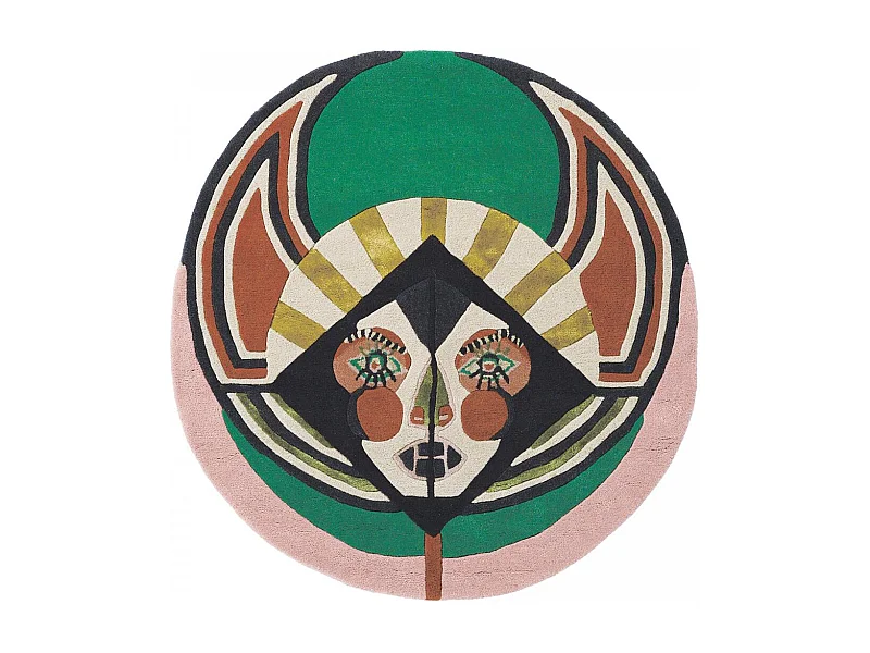 tapis open space 200x200 fait à la main en laine multicolore motif fresque