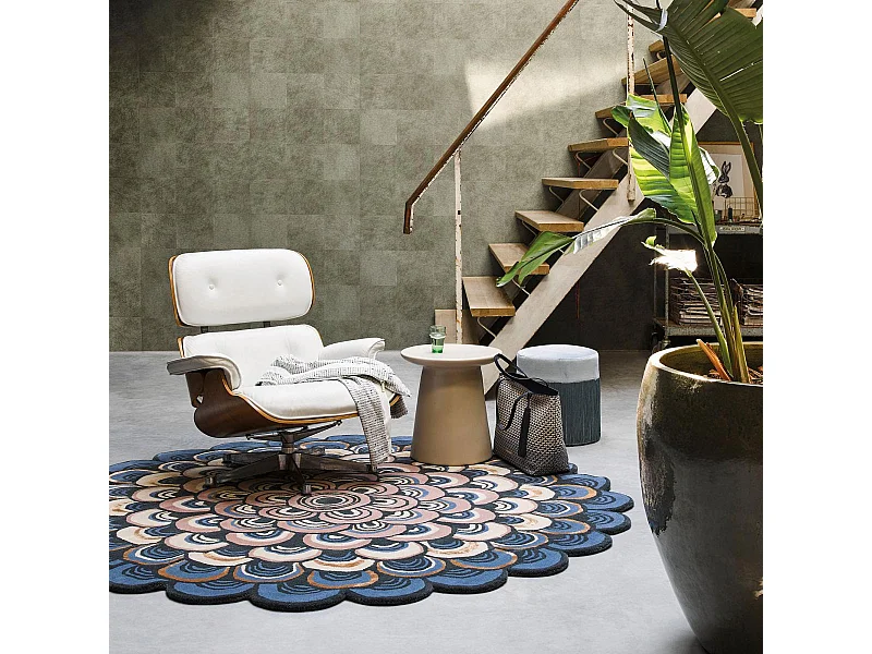 Tapis rond Ø200cm fait à la main en laine motif géométrique pour chambre