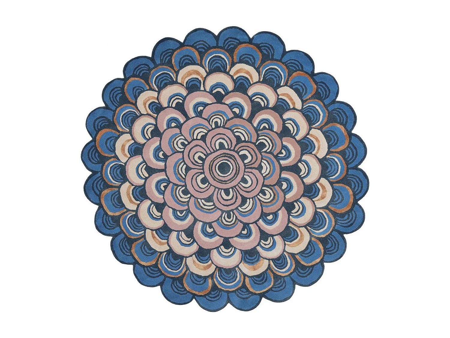 Tapis rond Ø200cm fait à la main en laine motif géométrique pour chambre