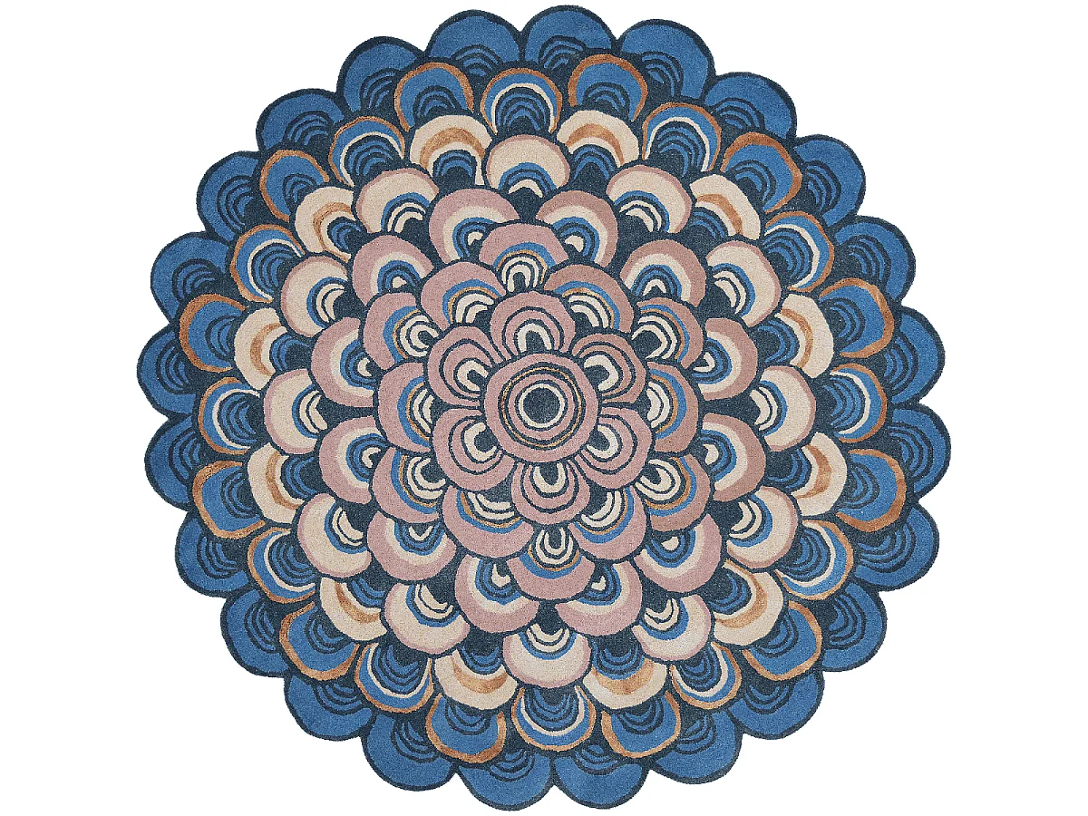 Tapis rond Ø200cm fait à la main en laine motif géométrique pour chambre