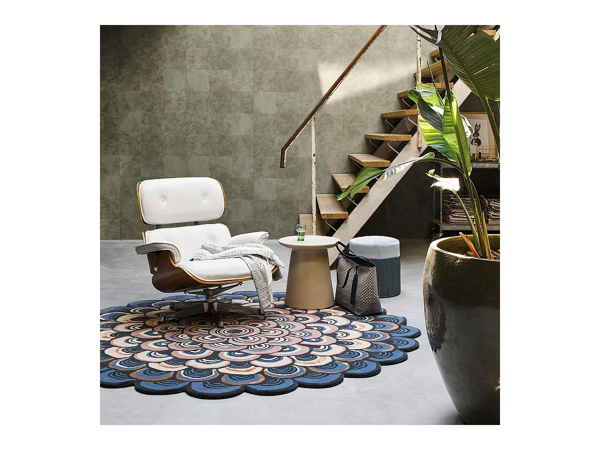 Tapis rond Ø200cm fait à la main en laine motif géométrique pour chambre