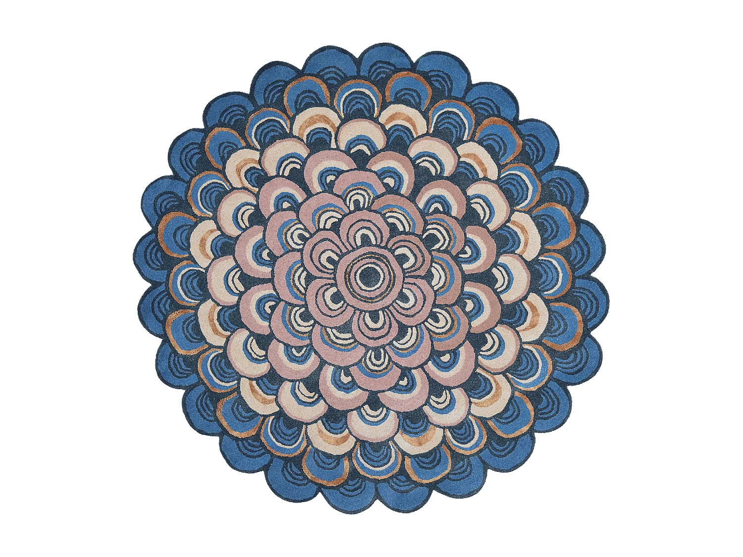 Tapis rond Ø200cm fait à la main en laine motif géométrique pour chambre