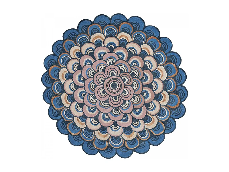 Tapis rond Ø200cm fait à la main en laine motif géométrique pour chambre