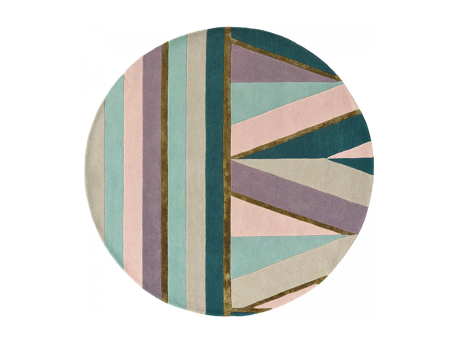 Tapis rond Ø200cm fait à la main en laine motif géométrique pour salon